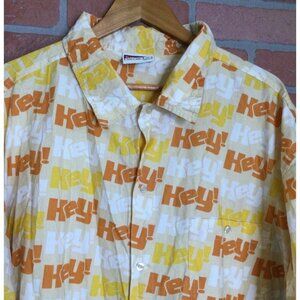 Vintage Platinum Fubu 3X Mens Button-Up Shirt Orange/Yellow Hey! Print Hip Hop